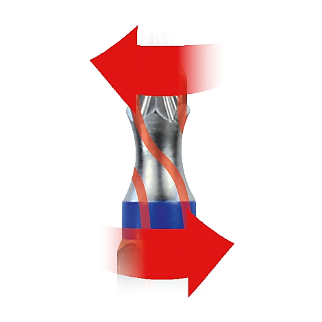 Metallstift mit roten Pfeilen, die die Drehung andeuten.